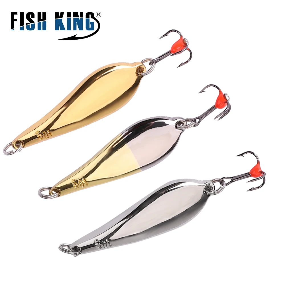 

FISH KING Winter Ice Fishing Lure 10/20/25g Vertical Jigs Metal Spoonbait Hard Lure with Treble Hook for fishing of pike