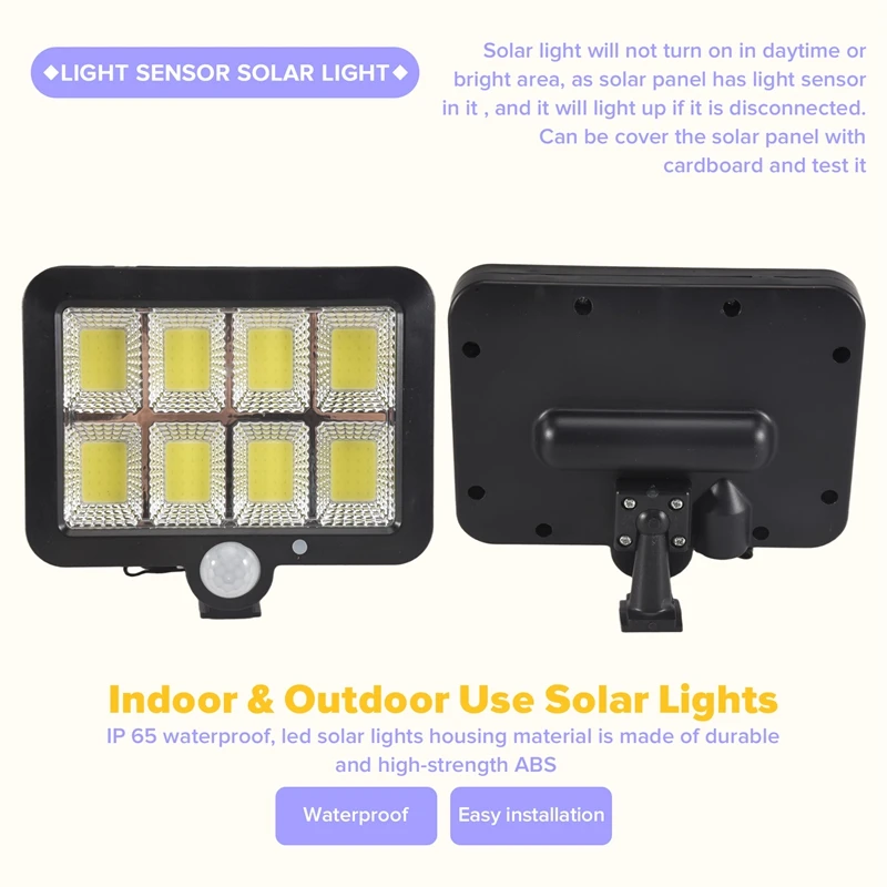 ABDE-2Pc 2000 Lumen 160 Leds Solar Wall Lights IP65 Waterproof Wired Motion Sensor Security Flood Light 360 Degree Adjustable