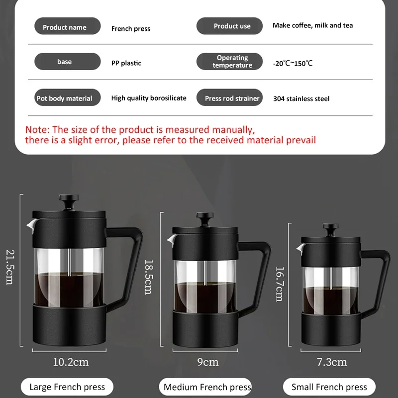 350/600/1000ML French Press Coffee Maker Pot Thickened Borosilicate Glass French Press Coffee Maker Multifunction Hand Punch Pot