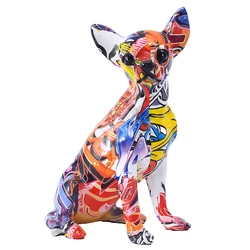 Animal Sculptures Decoratives Resin Statues For Home Decor Modern Living Room Decoration Desk Tv Cabinet Cute Graffiti Chihuahua