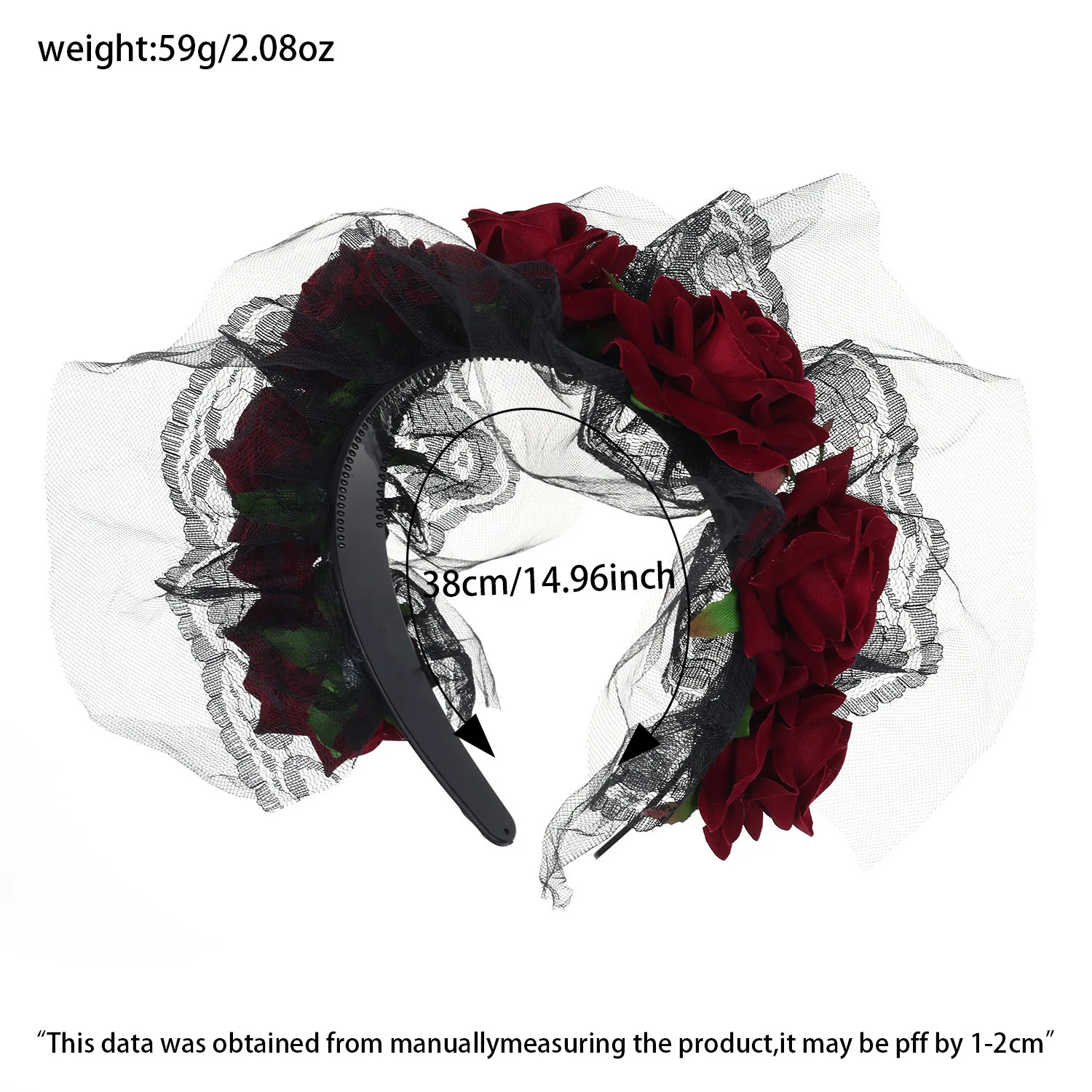 Ténèbres bandeaux Halloween fête performance coiffure dentelle Rose fleur bandeaux fille sorcière Cosplay cheveux cerceaux Goth Hairwear