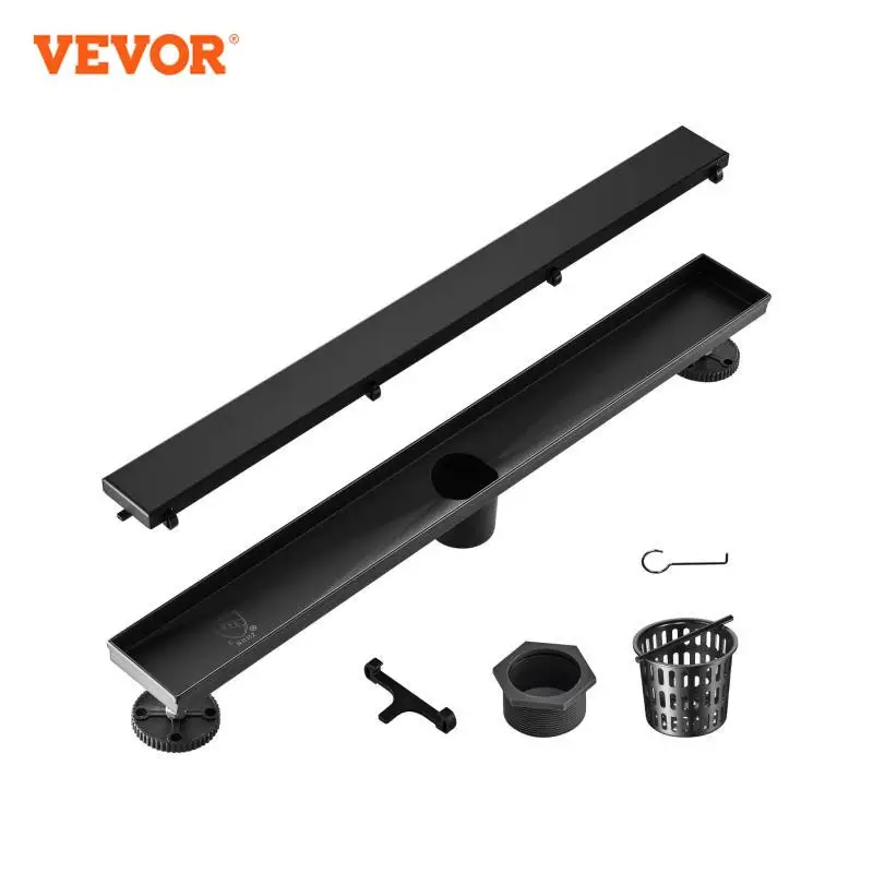 VEVOR Linear Shower Drain Brushed 304 Stainless Steel Rectangle Shower Floor Drain Linear Drain with Hair Strainer