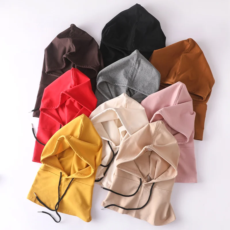 100 Cotton Balaclava Soft Light Thin Self Hood Hat Hooded Summer Beanies Women Four Season Men Sleeping Caps Running Streetwear