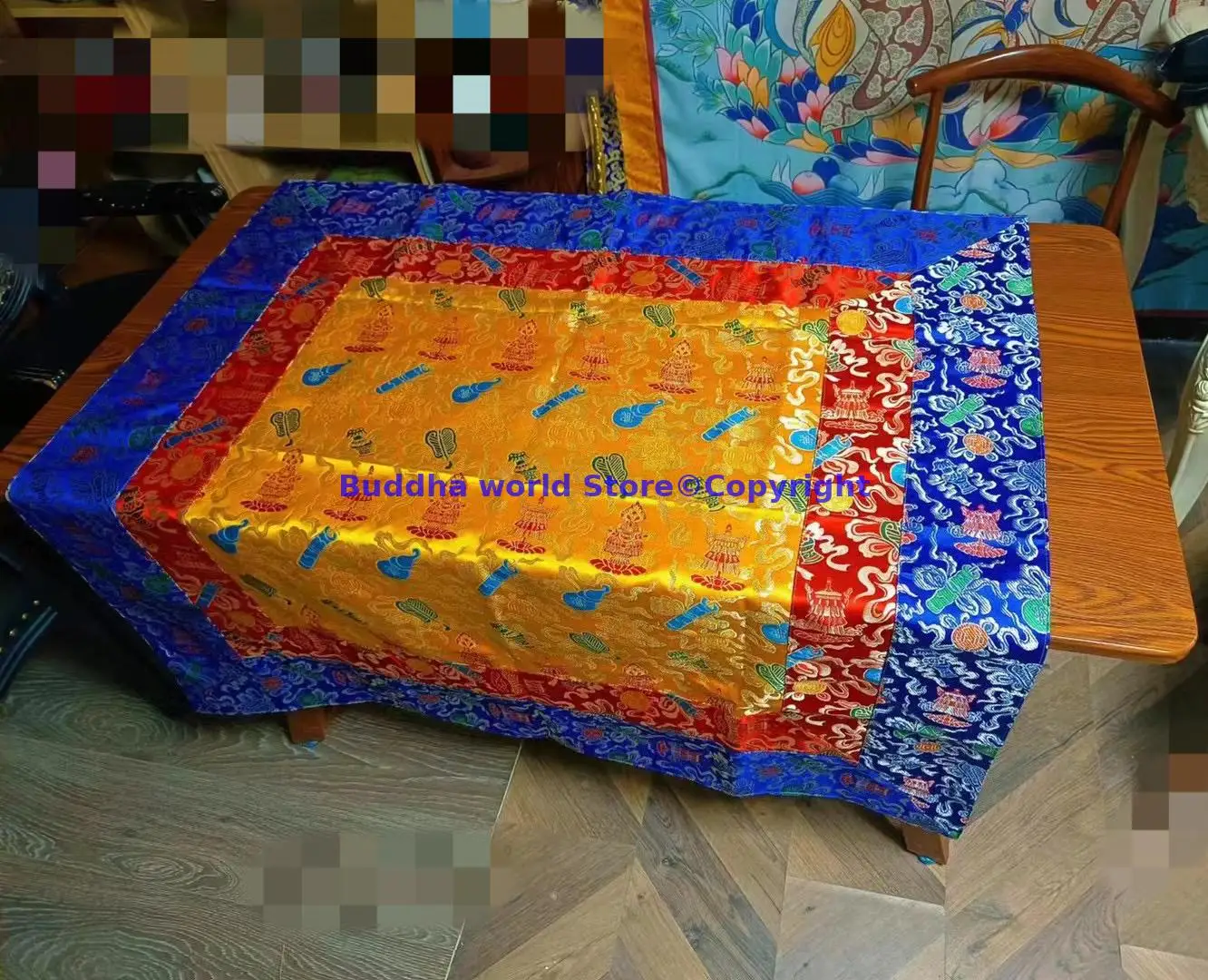 

Wholesale Buddhism supply Tibet Nepal family Temple home decor Auspicious Embroidery Buddha statue Altar cover Table cloth mat