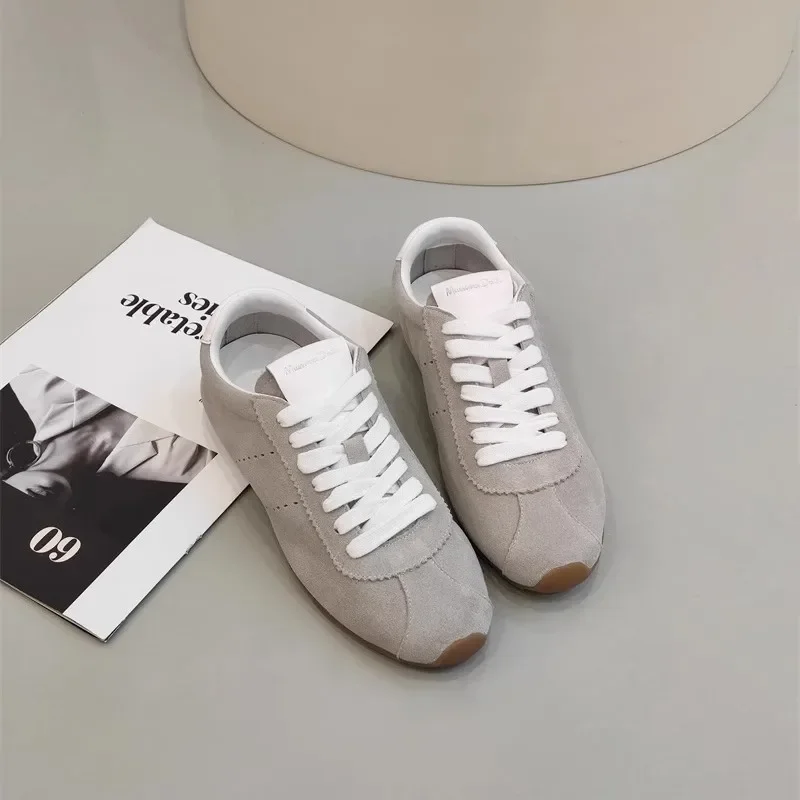 Mrxmus Dutit 2024 New Women Spring Fashion Leather Casual Sports Shoes Lacing Simple Versatile Comfort Flats Sneaker Female Chic