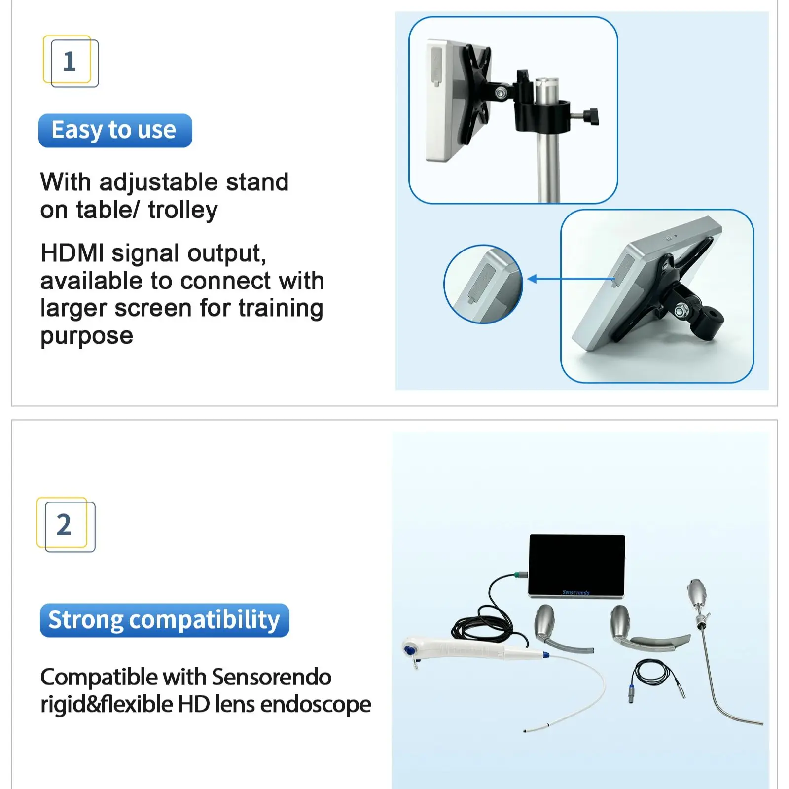 Sensorendo 7-inch Touchscreen Video Laryngoscope with Reusable Blades (MIL0/1/MAC1/2/3/4/D-Blade)for Anesthesia Intubation