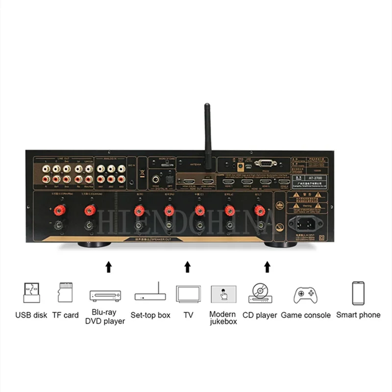 Winner AT-2700 7 Channels Home Theater Per Channels AVR Dolby Atmos Receiver Amplifier 4K/HDR 5.1.2 Decoding Bluetooth 7*120W/8Ω