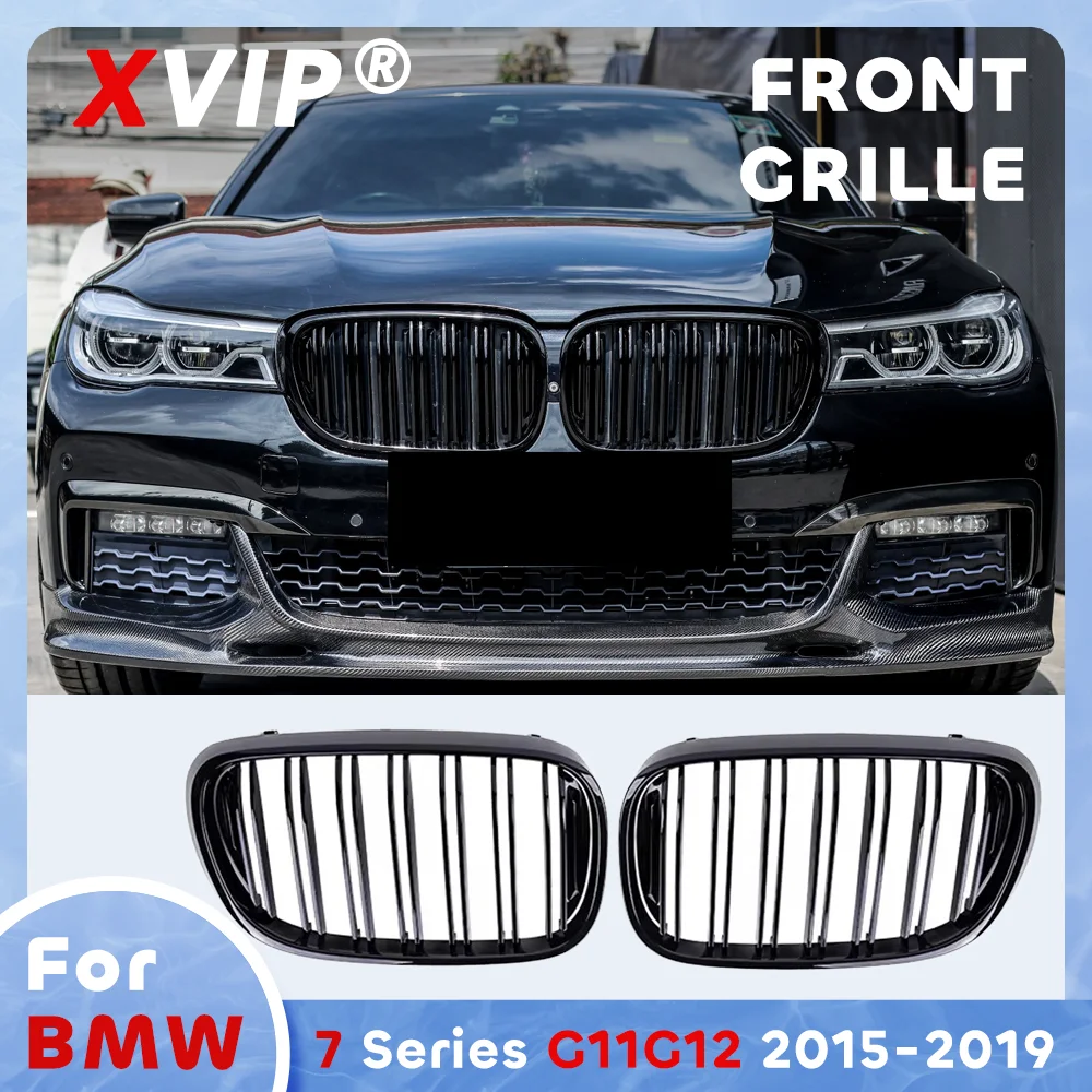 

Глянцевая черная решетка переднего бампера XVIP в стиле Double Line для BMW 7-й серии G11 G12 2015-2019