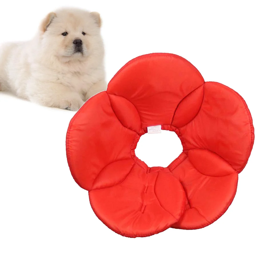 

Protective Cover Polyester Sponge Flower Pet Collar Red L Adjustable Dog Anti-Bite Anti- Collar Soft Comfortable Neck