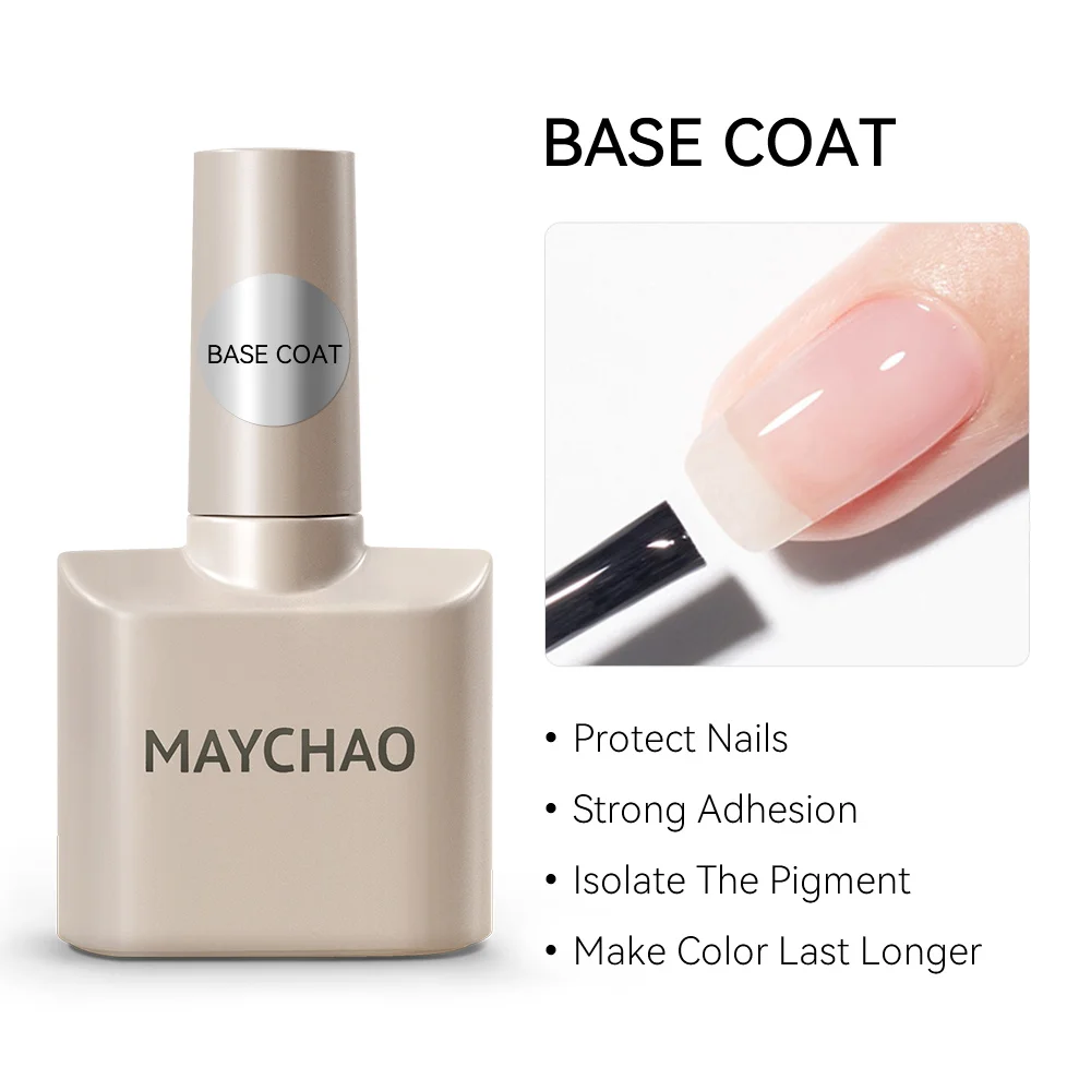 MAYCHAO 12ml Base Coat เล็บเจลไม่มีเช็ด Top Coat เล็บ UV LED Enhancer เคลือบเงา Soak Off กึ่งถาวรเล็บเคลือบเงา