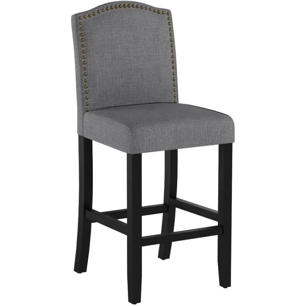 Contra Altura Bar Chair Set, Bronze Prego, Tecido estofados Barstool com as costas, cadeiras de bar, 24 polegadas
