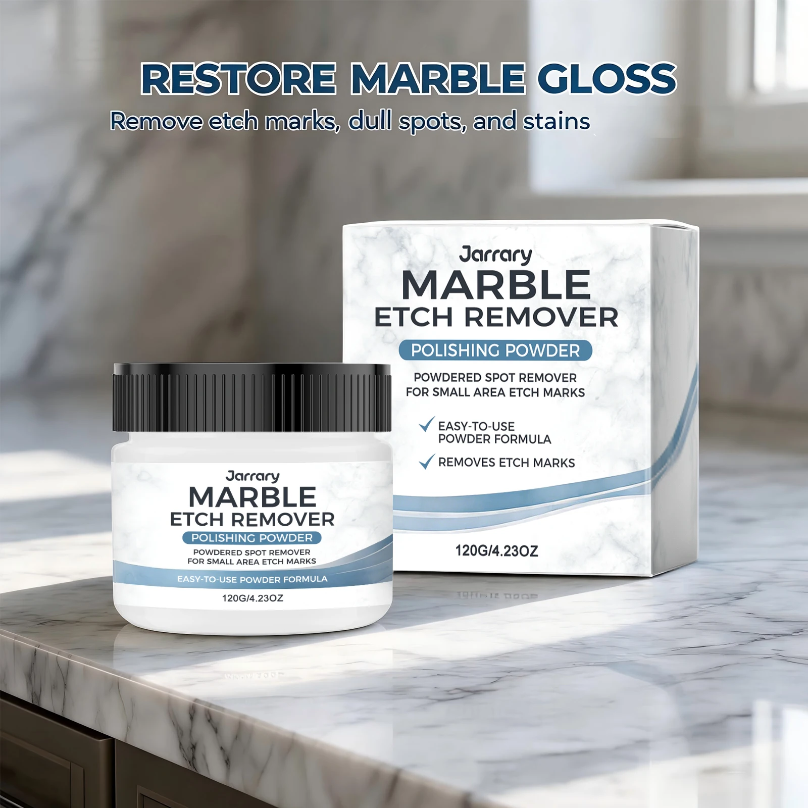 Marble Polishing Powder Etch Mark Removes Scratches Stains and Dullness Restores Shine for Stone Countertops Floors and Surfaces
