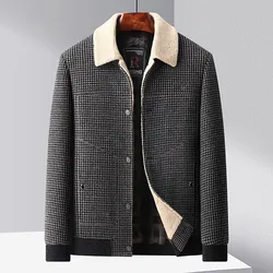 Winter Velvet Wool Blends Jacket Men Brand Lapel Casual Business Overcoat Thicked Warm Woolen Coat High-quality Men Clothing