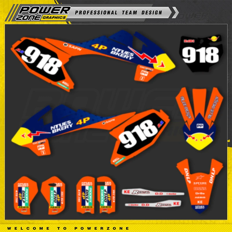 PowerZone Custom Team Grafische Achtergronden Decals Voor SX65 Stickers Kit Voor KTM SX65 2016 2017 2018 2019 2020 SX65cc Nummer 01
