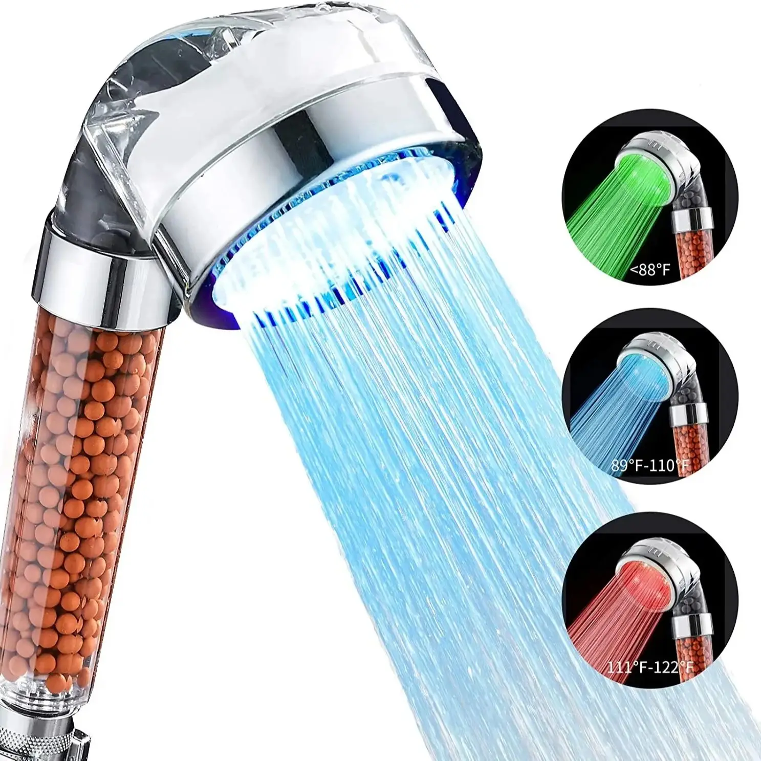 LED Temperature Control Colorful Pressure Boost Shower Head Set 3/7 Color Change One-Key Stop High Pressure Handheld Showerhead