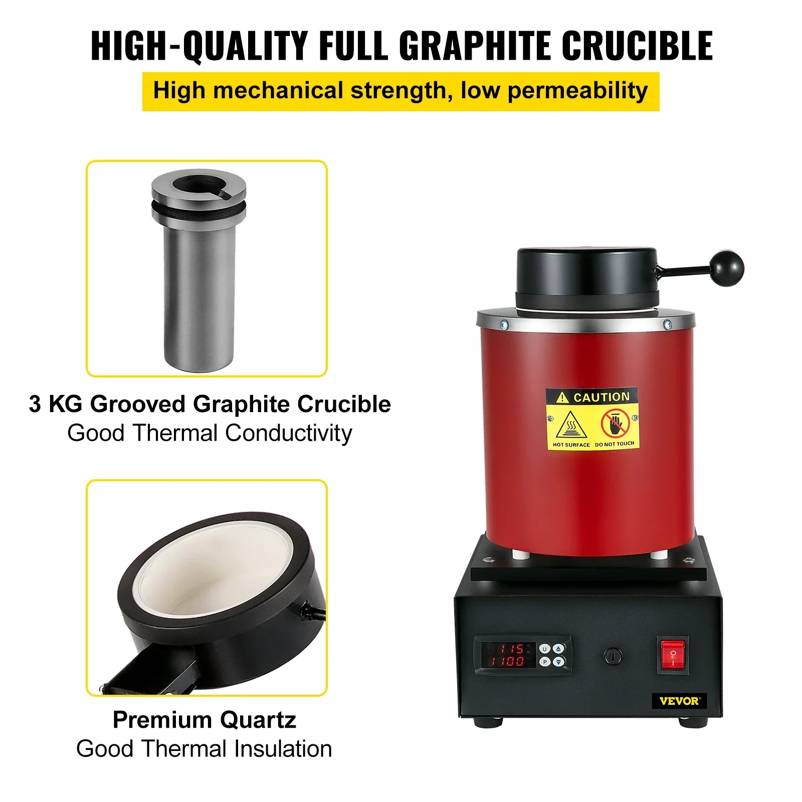 Electric Metal Melting Furnace Digital Casting Jewelry Making Tool Gold Silver Aluminum Graphite Refining Crucible Machine