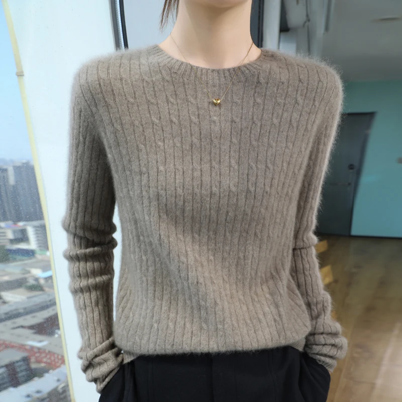 

Cashmere sweater autumn/winter new casual solid knitted Tops round neck women's fitted pullover sweater thickened wool Blouse