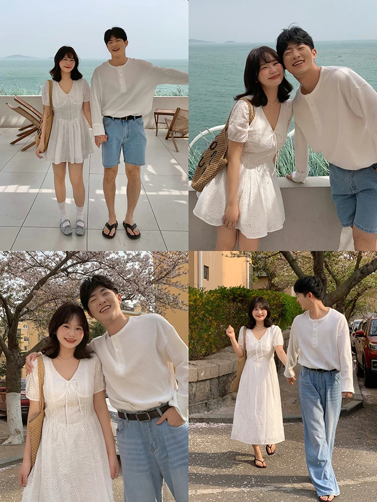 

Платье Sweet Heart White Tea с V-образным вырезом, корейский стиль, с эффектом выжженных цветов, короткое и длинное, больших размеров, женское.