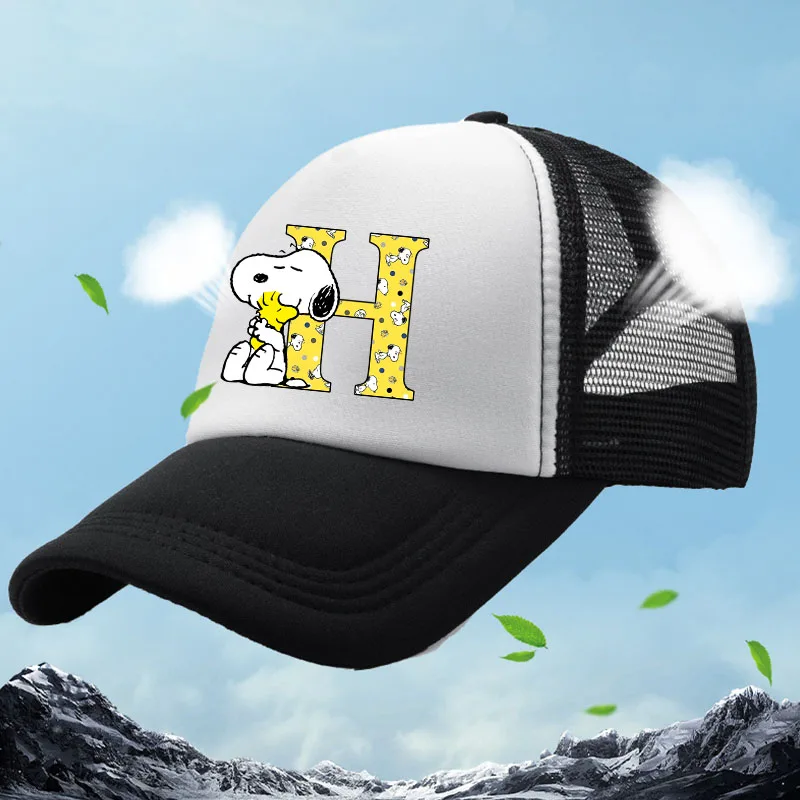 Snoopys หมวกเบสบอลสำหรับพ่อแม่และเด็กหมวกกันแดดสีดำสำหรับเด็กชายเด็กหญิงหมวกกันแดดปรับได้ลายการ์ตูนสุนัขเด็กกีฬากลางแจ้งหมวกมีปีกของขวัญ