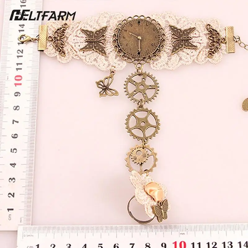 Women's Vintage Steampunk Gloves Wrist Cuff Gear Girls Jewelry Accessories Victorian Bracelets Costume Lace Handwear