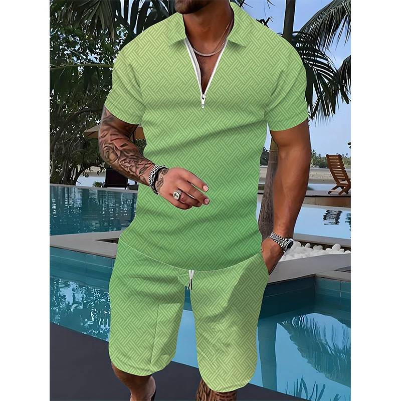 Men's Tracksuit Oversized Men's Loose Zipper Shirt Top Printed Solid Color Stripes Summer Casual Breathable Refreshing Suit