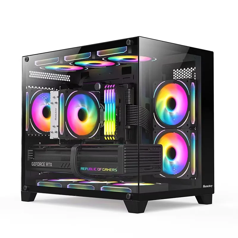 Huntkey S960 X Case Sea View Room Gaming Computer Desktop M-ATX ITX Motherboard Double-Sided Tempered Glass PC Gamer Cabinet