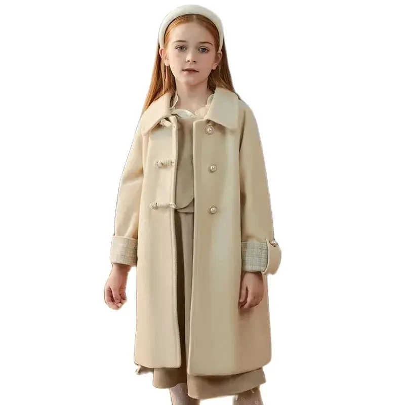 Girls Woolen Coat Overcoat Jacket Windbreak 2023 Beautiful Warm Plus Thicken Winter Cotton Tracksuit Sport Children\'s Clothing