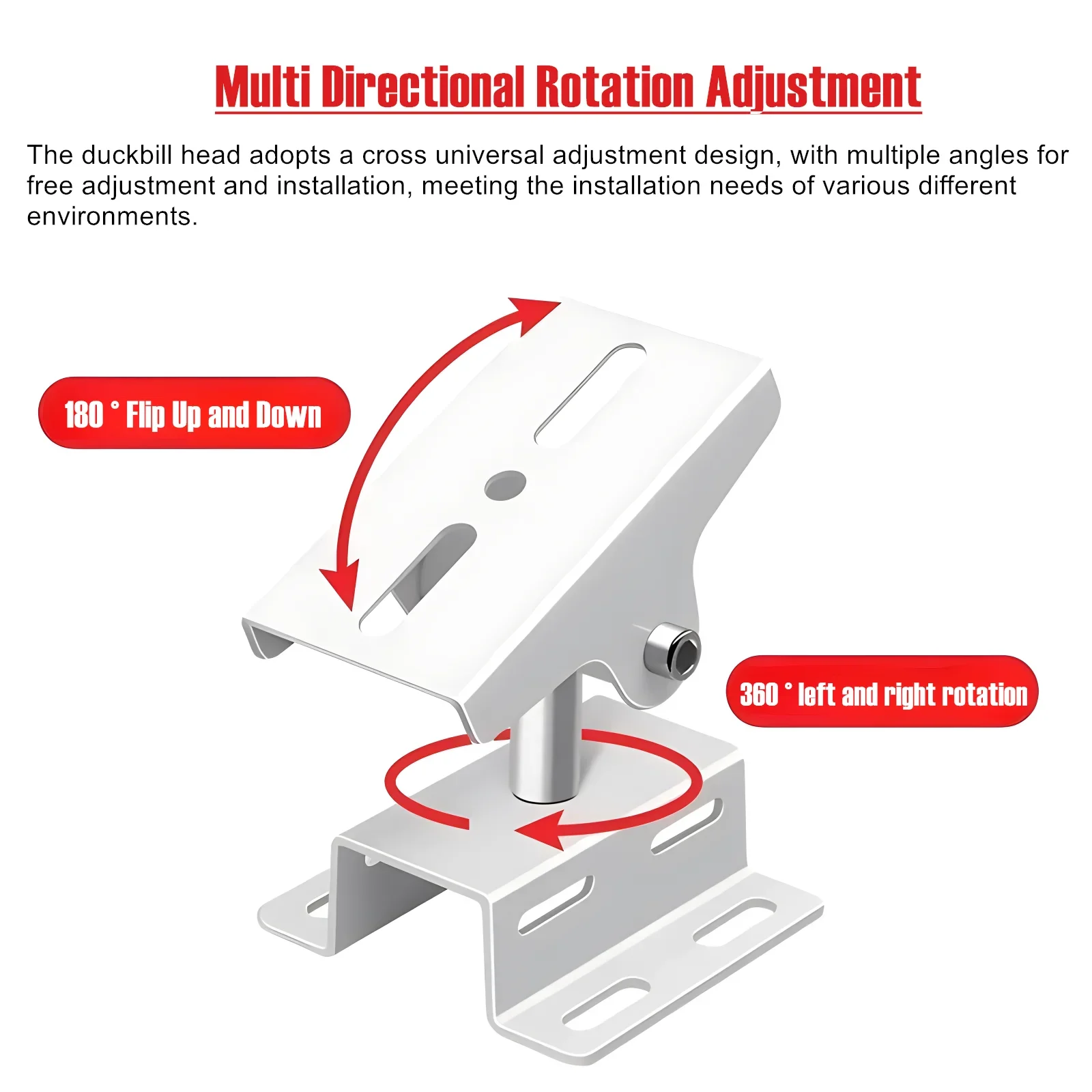 Aço branco Duckbill Universal Joint Bullet CCTV Camera Wall Mount Bracket, Pólo Horizontal Vertical Mount, Crossbar Clamp Bracket