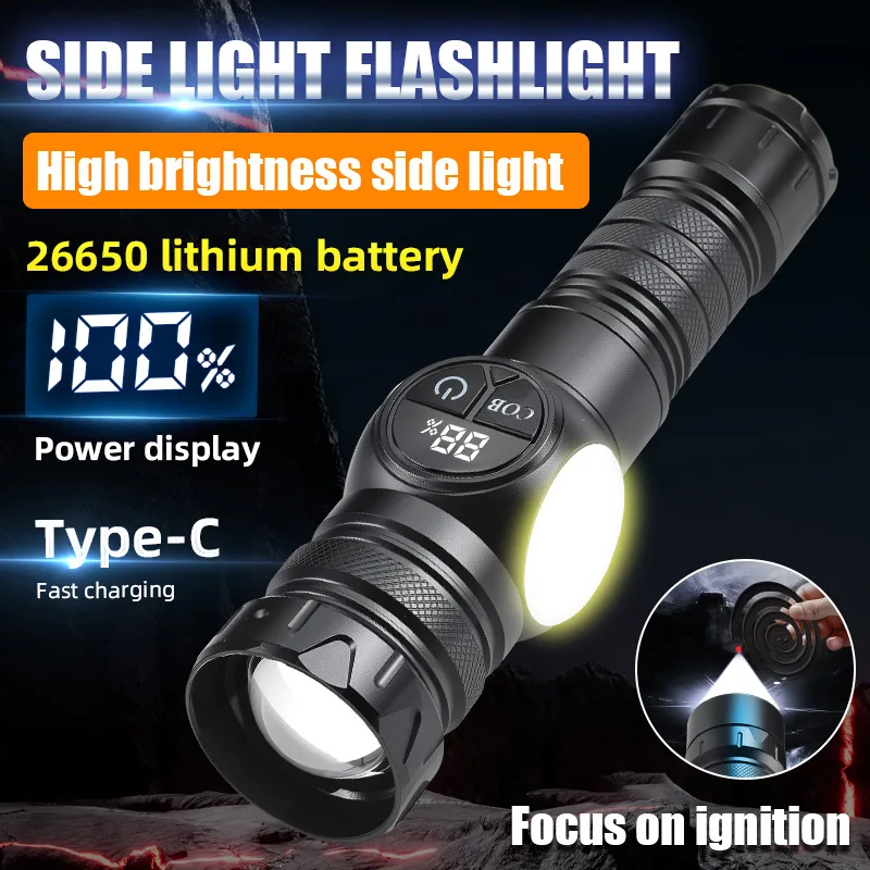 

Howlighting COB LED Strong Magnetic Side Light White Laser Double Switch Type-C USB Charging AA Battery Type Flashlight