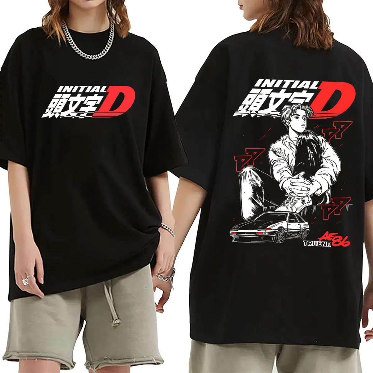Anime Initial D Drift AE86 Takumi Fujiwara Graphic T-shirt Summer Men Women Cartoon Manga Harajuku Tshirt Male Fashion T Shirts
