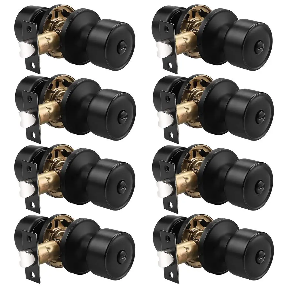 Privacy Door Knobs Set Black Stainless Steel Bedroom Bathroom Lock Keyless Round(8 Pack)