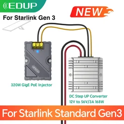 EDUP Starlink-inyector PoE Gen3, adaptador de corriente de 320W, protección contra sobretensiones ESD, convertidor de CC de 12V a 56V, 3A, 168W para Starlink V3 Dishy