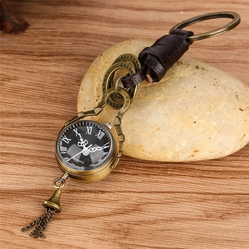 Antique Round Ball Shape Men Women Pendant Quartz Analog Pocket Watch Roman Number Clock with Key Ring Rope Collectable reloj