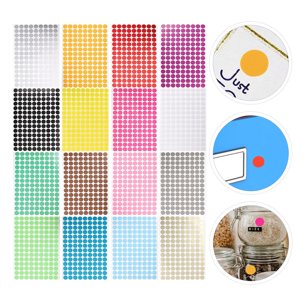 

16 Sheets Colorful Round Dot Stickers Waterproof Self-Adhesive Labels For Inventory Tracking Office Organization File Management