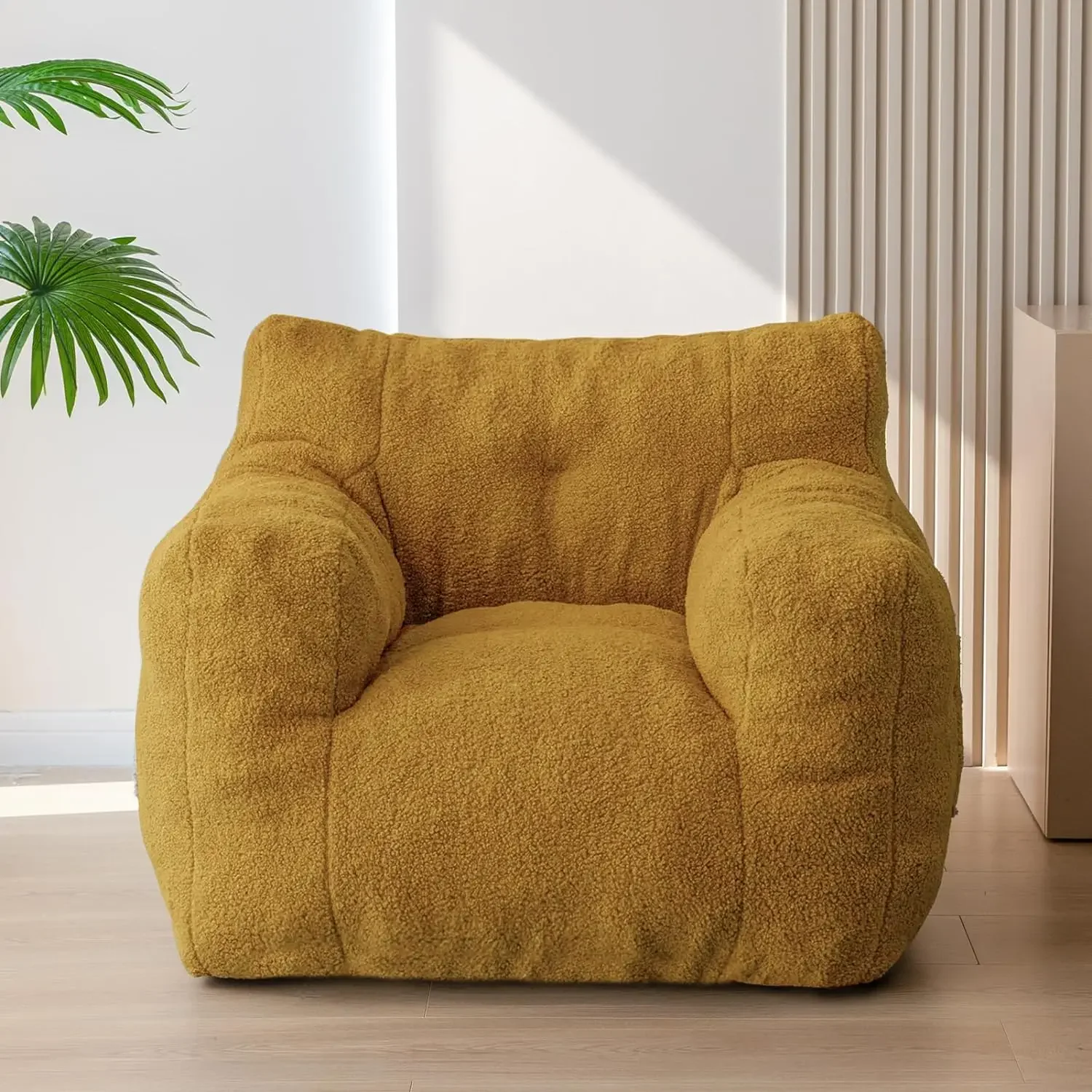 Tufted Bean Bag Chair For Adults Kids Teddy Lazy Sofa Accent Chair With Pocket For Reading Stuffed With Filler To Go Sofa