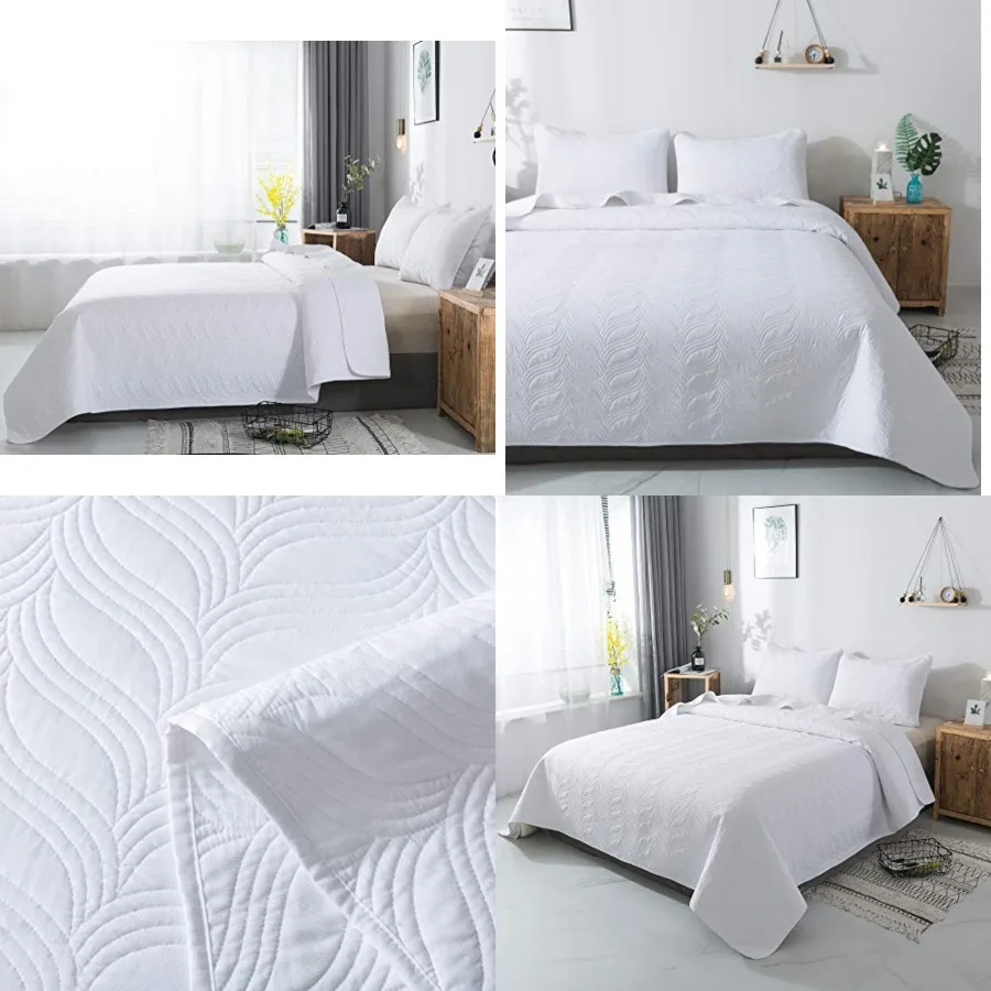

Quilt Set 3 Piece White King Cal King Size New Pattern Bedspread - Soft Microfiber Lightweight Coverlet for All Season 118x106
