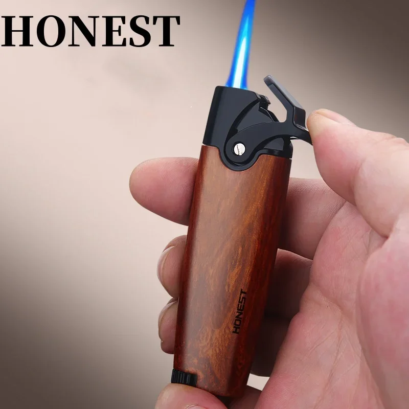 

HONEST New Personalized Metal Lighter Outdoor Windproof Turbo Creative Cigar Lighter Direct Spray Blue Flame Men's High End Gift