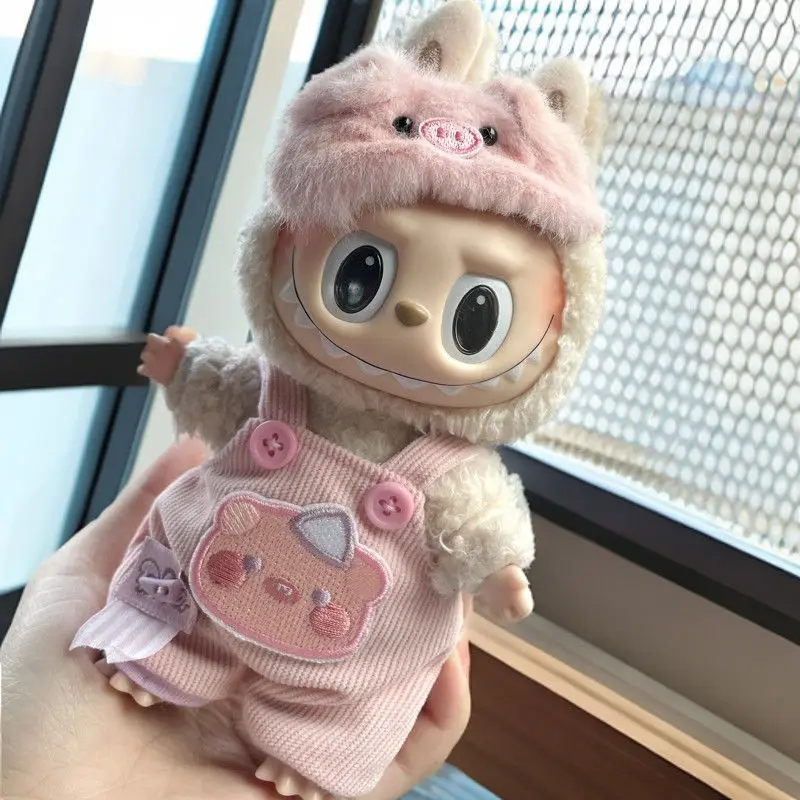 

For Labubu Cute Little Pig Doll Clothes 15cm Rubber Toy Doll Outfit Changeable Clothes With Overalls And Pants Doll Accessories