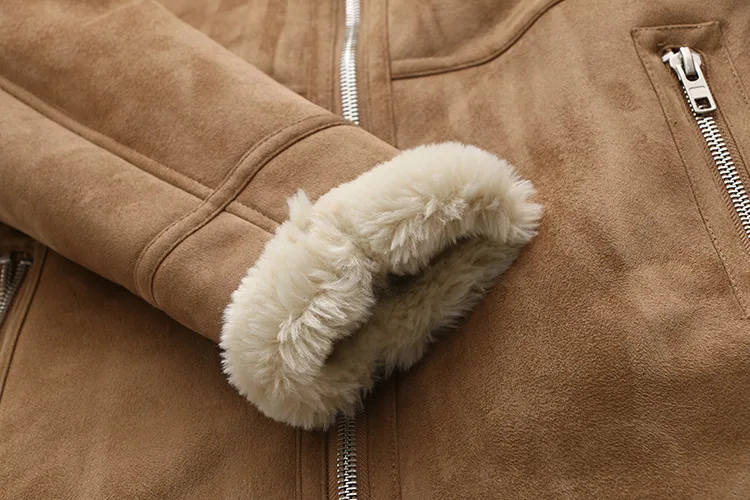 Winter Thick Warm Long Suede Jacket Parka Trench Faux Shearling Sheepskin Leather Lamb Fur Coat Vintage Female Overcoat Outwear