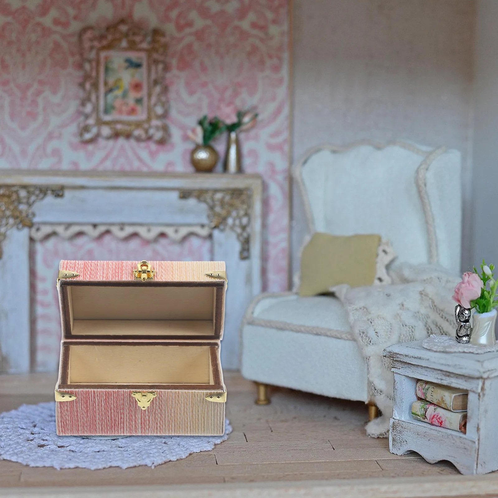 

Miniature Travel Trunk for Dollhouse 1:12 Scale Vintage Suitcase Wooden Construction Exquisite Detail Mini House