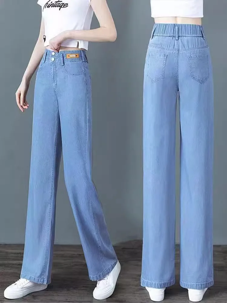 

High Waist Straight Leg Denim Jeans Women's New 2025 Spring Autumn Light Color Wide Leg Pants Slim Fit Long Trousers