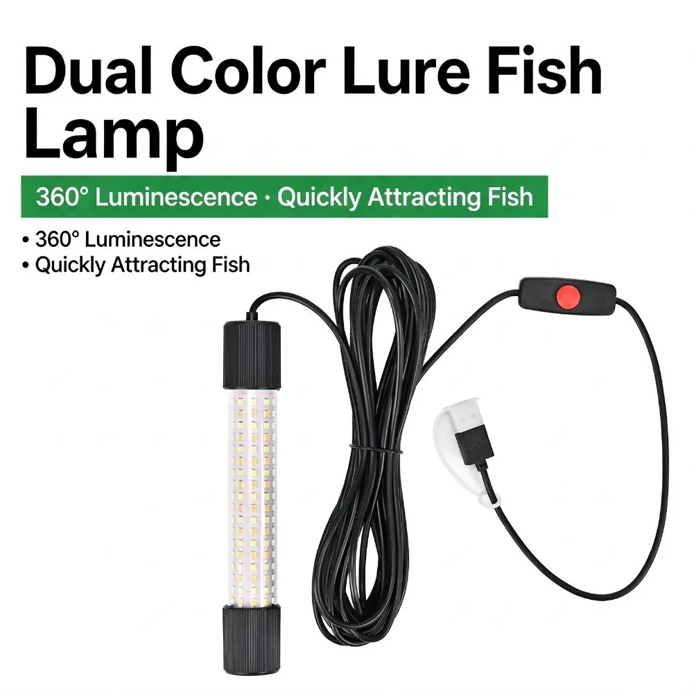 5V Dual Color LED Fishing Light USB Submersible Underwater Lure 360 Degree Luminescence IP68 Waterproof For Saltwater