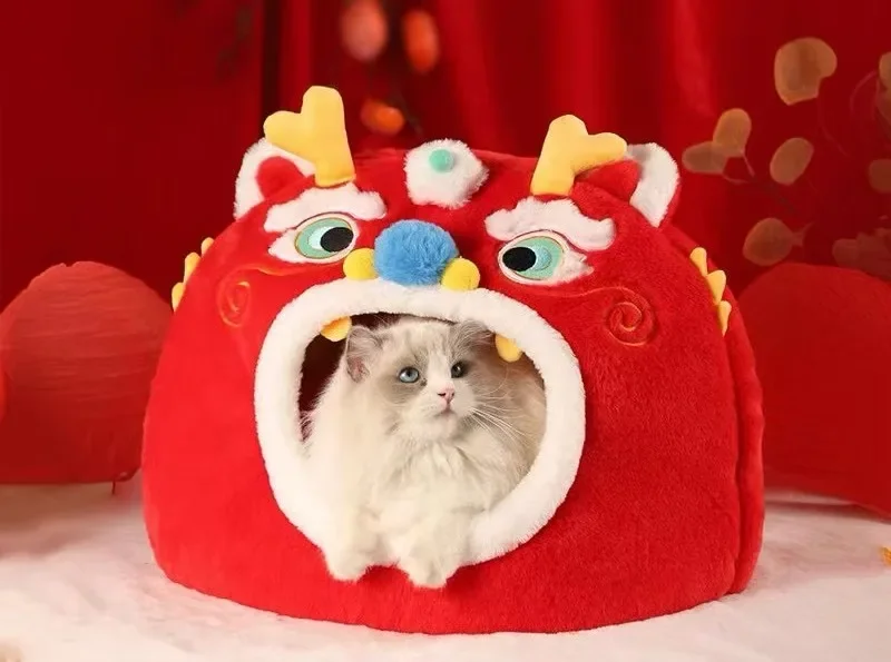 Cat bed for Chinese New Year, pet bed for awakening lion beast, cat bed for keeping warm in autumn and winter