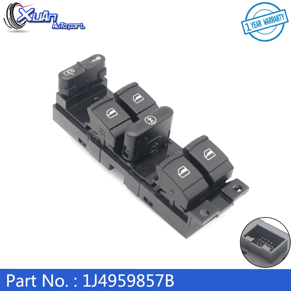 XUAN Electric Master Power Window Control Switch Button 1J4959857B For Audi A3 S3 A6 S6 Seat Toledo Leon For Volkswagen Jetta