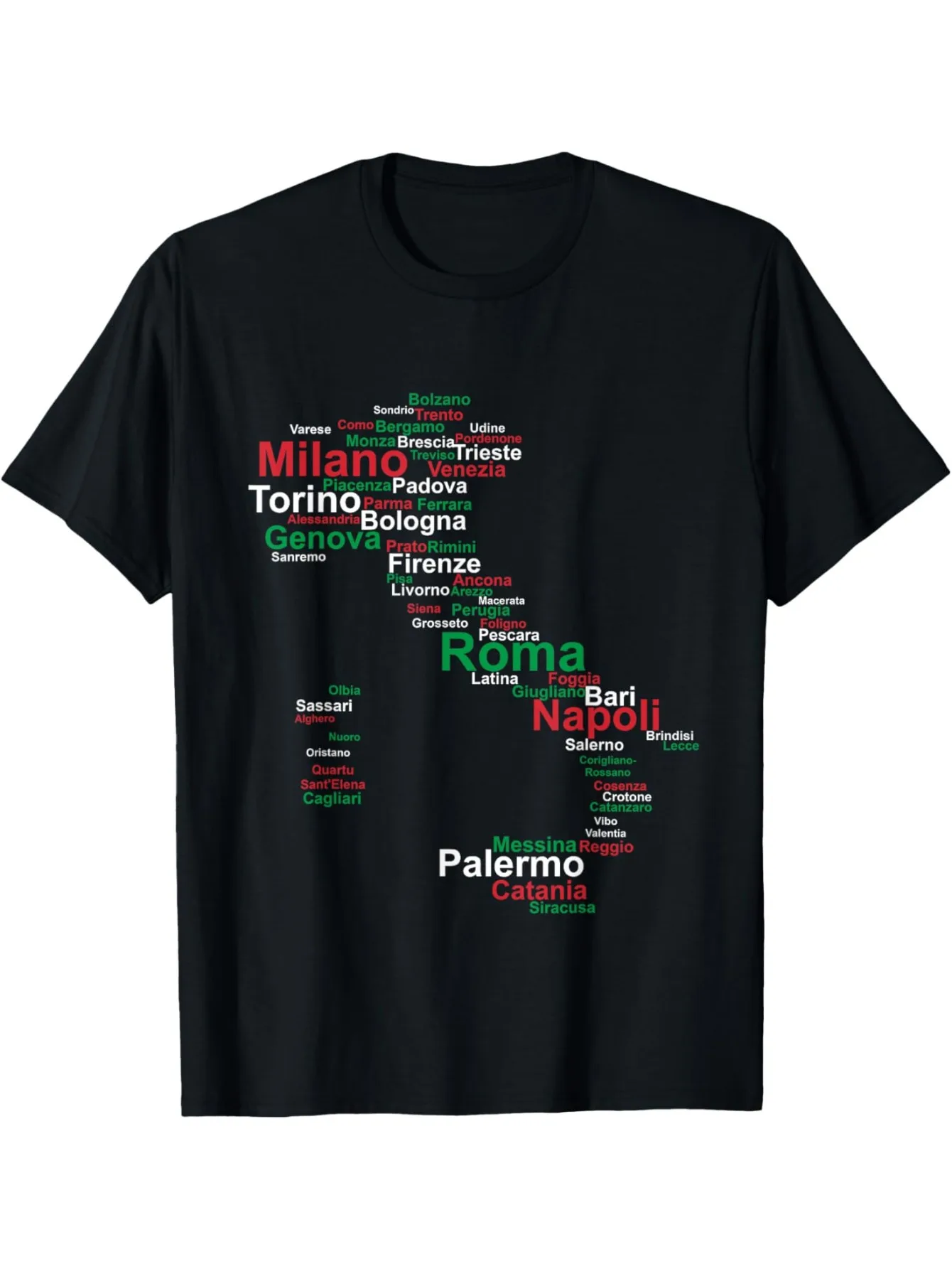 Italy Map Silhouette Flag Towns Cities Rome Travel Europe design -100% cotton summer O-neck short sleeve printed men's T-shirt.
