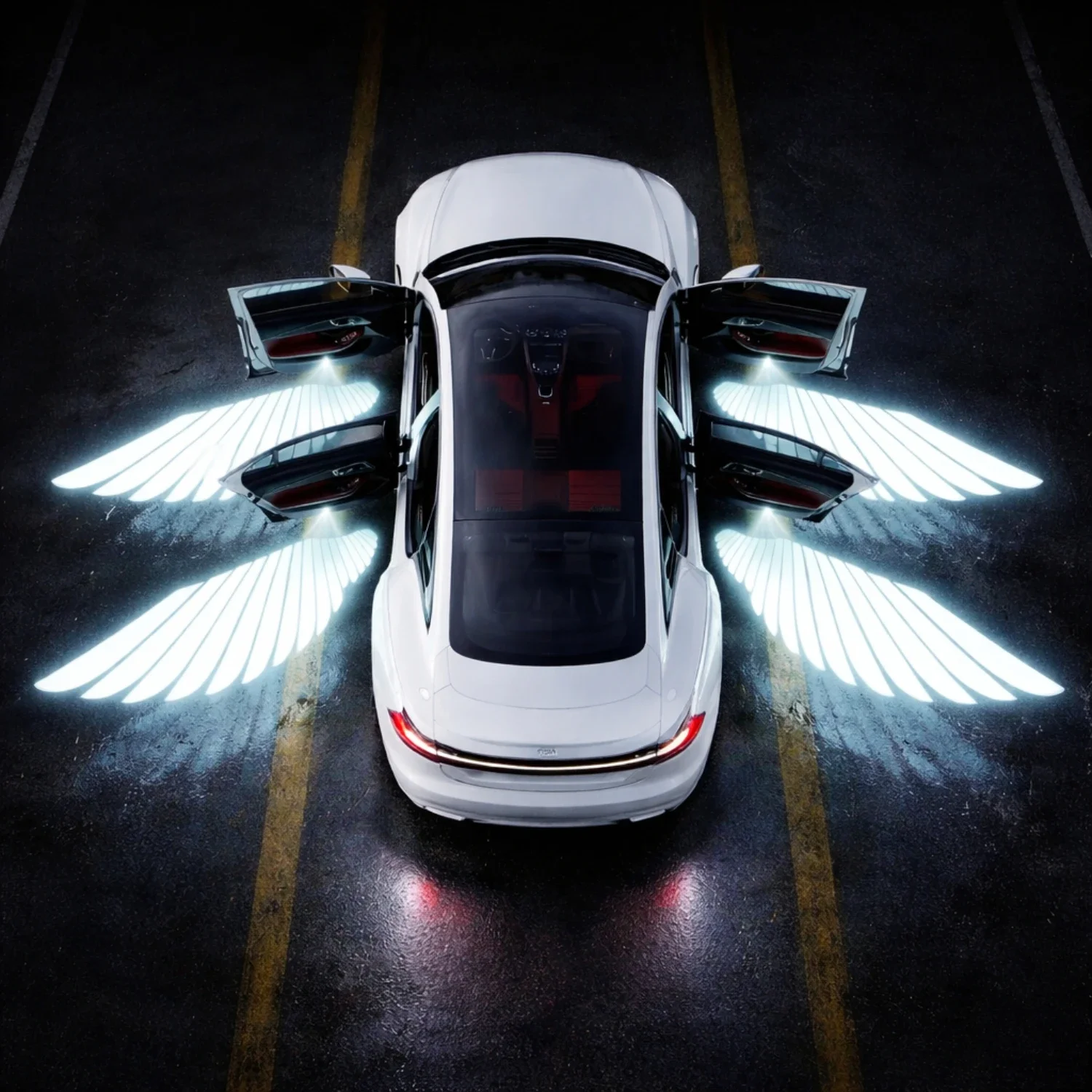 2PCS Car LED Angel Wing Door Puddle Light Projector Welcome Ghost Shadow Lamp Universal Fit Interior Decor Easy Installation