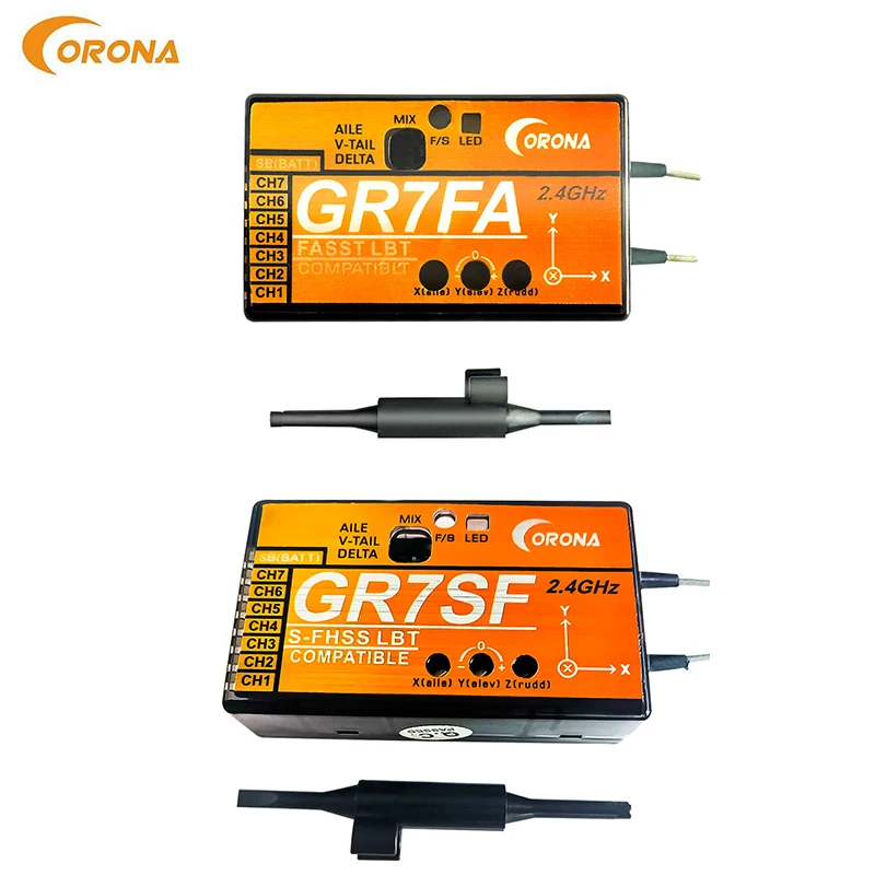 Corona GR7SF S-FHSS / GR7FA FASST 7CH S.BUS Receiver with 3 Gyro Compatible Futaba Transmitter for RC Airplane Drones