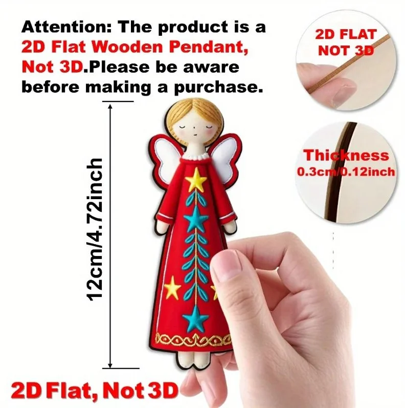 18Pcs Boho Christmas Angel Wall Hanging Decorations, 2D Flat Wooden Cutouts Ornaments, Star Heart for Tree Door Mantel New Year