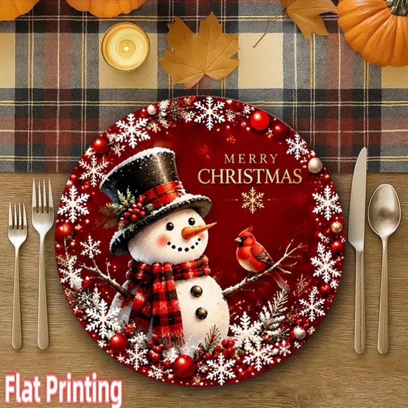VIKAMA Linen Oval Placemats, Red Blue Nutcracker Pine Wreath, Washable Stain Resistant Easy Clean, Christmas Dining