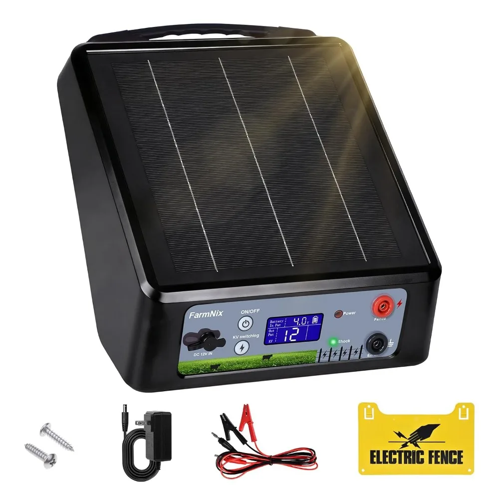 Solar Electric Fence Charger, 20 Miles 6-12KV 2J for Livestock